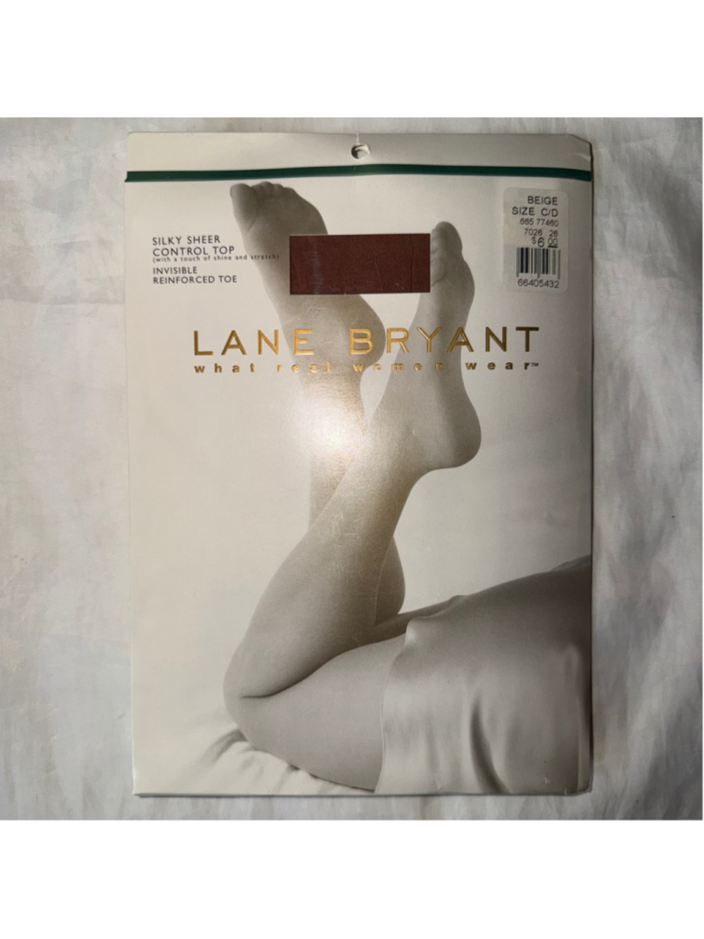 NOS Women's Size C/D Lane Bryant Beige Control Top Reinforced Toe Pantyhose USA